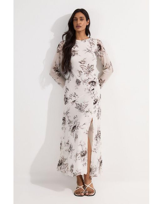 Karen Millen Natural Petite Sheer Viscose Georgette Sketchy Deep V Woven Halter Neck Dress