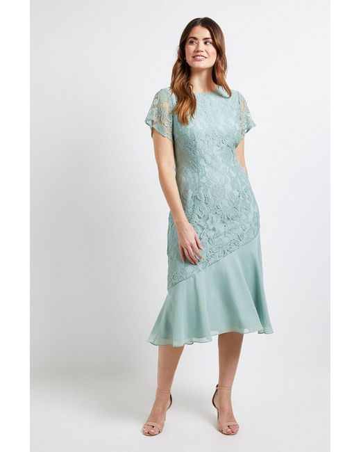 Wallis Blue Lace Asymmetric Midi Dress