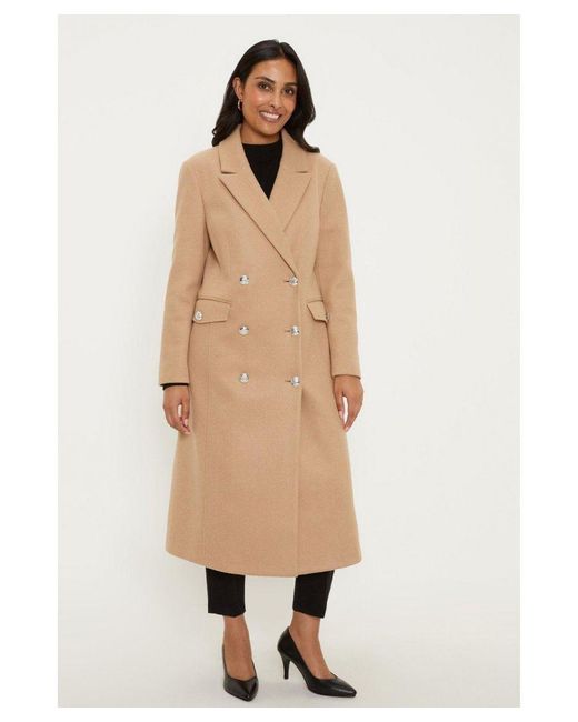Wallis Natural Petite Double Breasted Military Coat