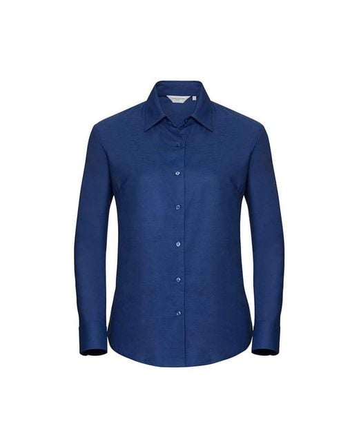 Russell Blue Ladies Oxford Easy-Care Long-Sleeved Shirt (Bright Royal)
