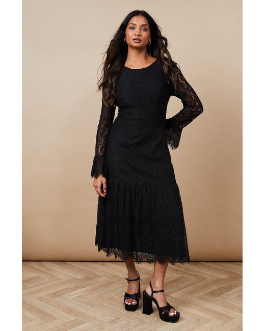 Oasis Black Occasion Lace Tiered Midaxi Dress