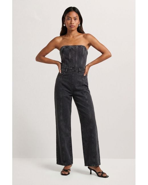 MissPap Blue Bandeau Denim Wide Leg Jumpsuit