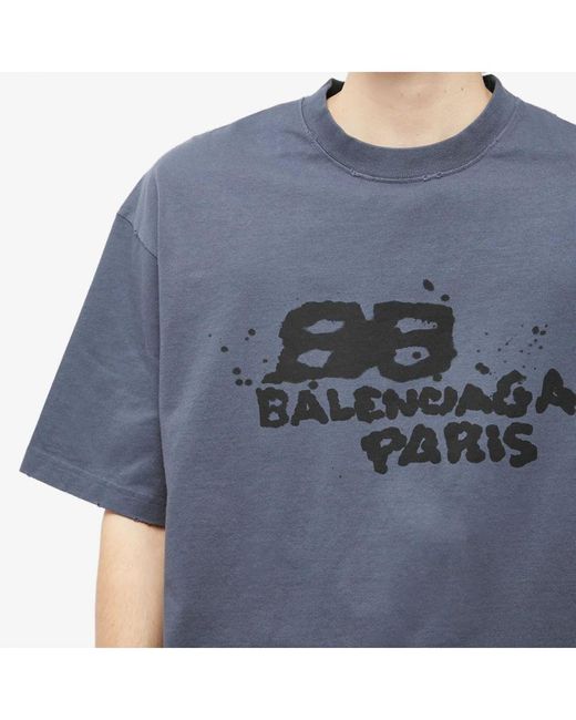 Balenciaga Hand Draw Bb Icon Logo T-shirt In Blauw in het Blue voor heren