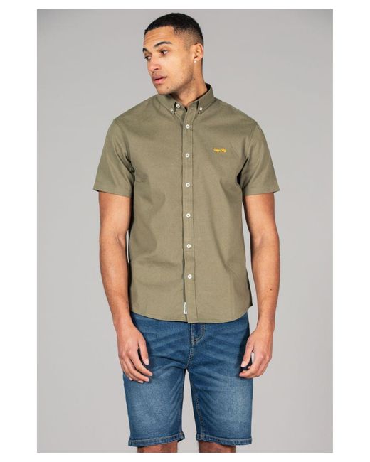 Tokyo Laundry Green Cotton Short Sleeved Button-Up Oxford Shirt for men
