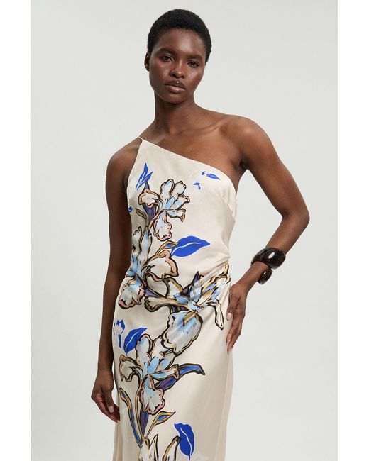 Karen Millen Multicolor Viscose Satin Printed Asymmetric Detail Midi Dress