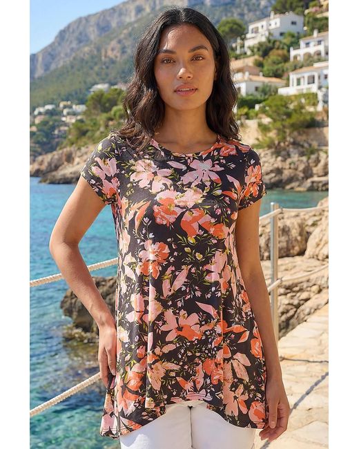 Roman White Floral Print Hanky Hem Top