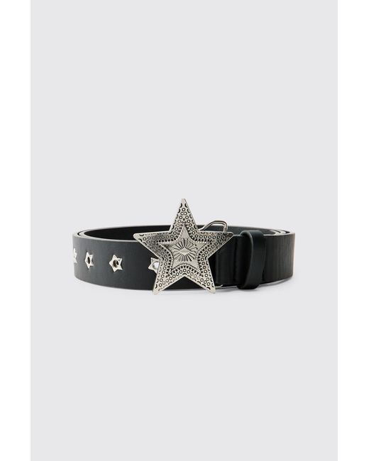 BoohooMAN Black Pu Star Buckle Belt for men