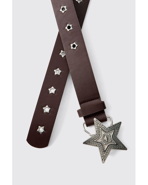 BoohooMAN Brown Pu Star Buckle Belt for men