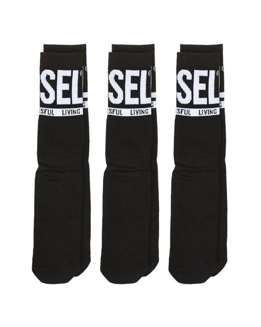 DIESEL Black Pack-3 High-Top Socks With Anti-Pressure Cuff 00Sayj-0Qatv for men