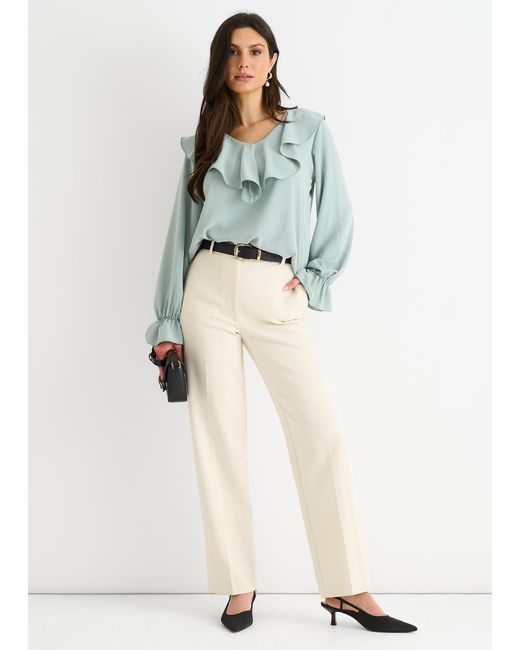 Gini London Green Sage Wide Frill Loose Fit Blouse