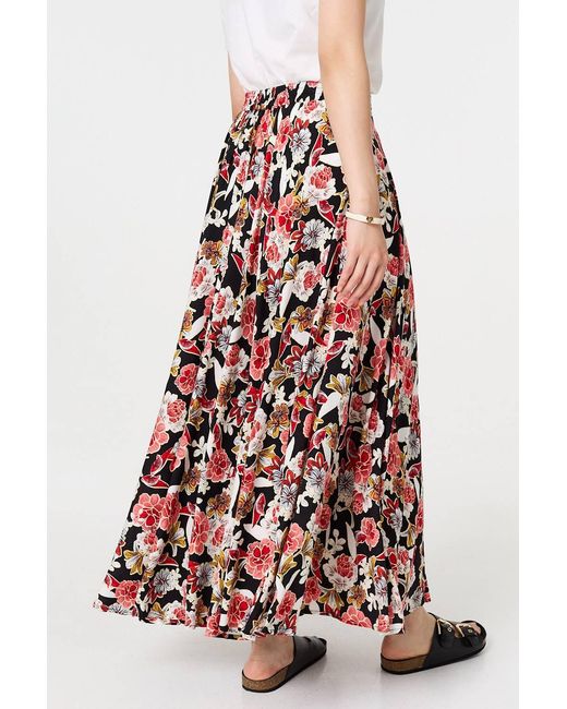 Izabel London White Floral High Waist A-Line Maxi Skirt