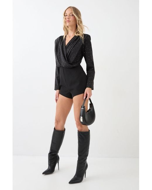 MissPap Black Premium Tailored Hotfix Playsuit