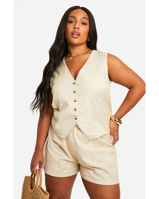 Boohoo Natural Plus Linen Blend Waistcoat