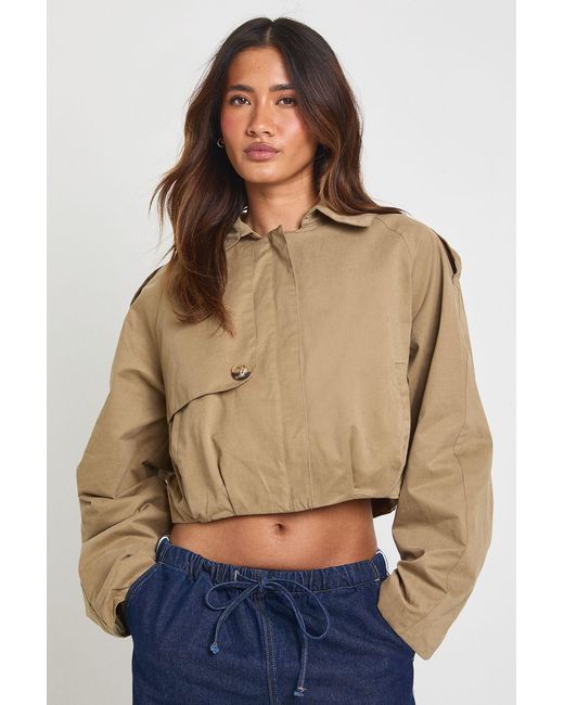 Boohoo Blue Cropped Utility Trench Jacket