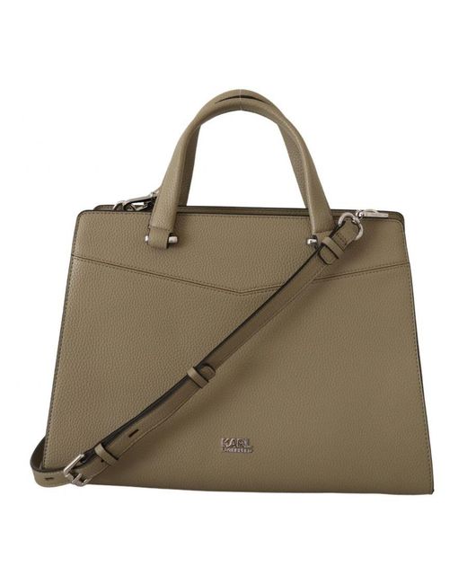 Karl Lagerfeld Natural Sage Green Leather Tote Bag