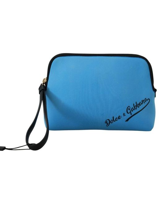 Dolce & Gabbana Blue Logo Print Hand Pouch Leopard Toiletry Bag Polyamide