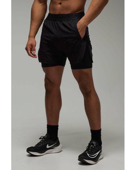 BoohooMAN Black Active Extreme Split 3Inch 2-In-1 Regular Fit Short for men