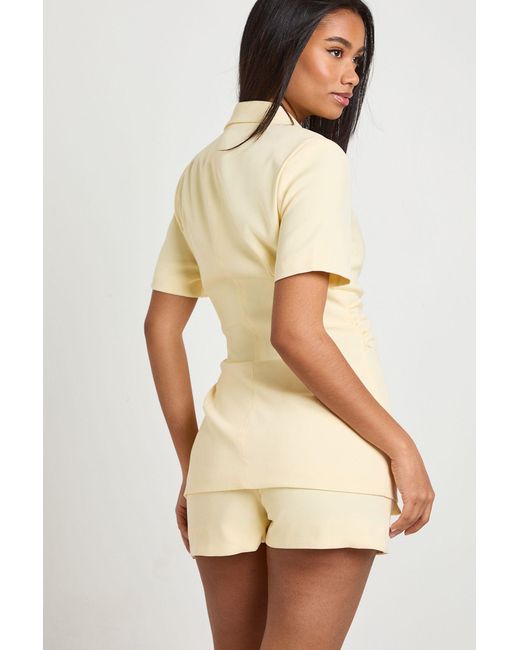 Boohoo Natural Ruched Tie Side Short Sleeve Blazer