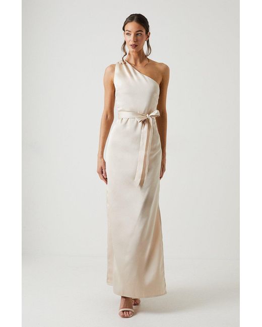 Oasis White One Shoulder Satin Maxi Bridesmaid Dress