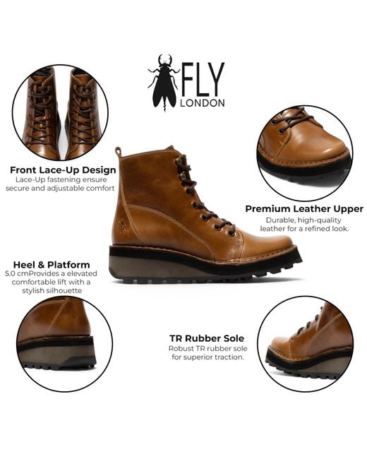 Fly London Brown Leather Lace-Up Ankle Boots