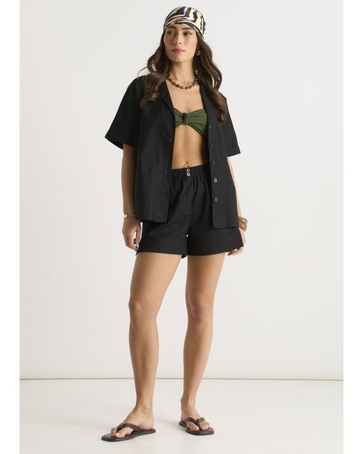Gini London Black Linen Mix Elasticated Waist Shorts