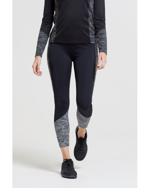 Mountain Warehouse Black 'Pro' Running Leggings Reflective Moisture Wicking Bottoms