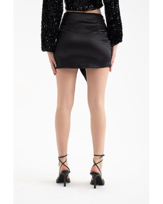 Hiccup Black Satin High Waist Tie Up Mini Skirt
