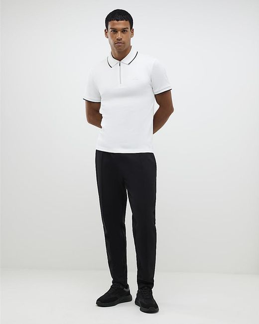 River Island White Polo Shirt Muscle Fit Les Amis Stripe for men