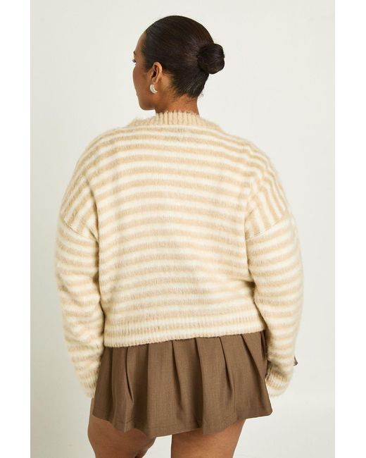 Boohoo Natural Plus Fluffy Crew Neck Knitted Cardigan