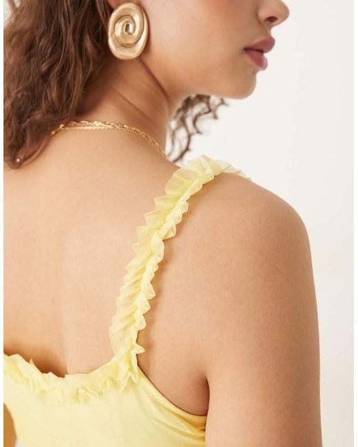 ASOS Yellow Ruffle Detail Mini Dress With Full Skirt