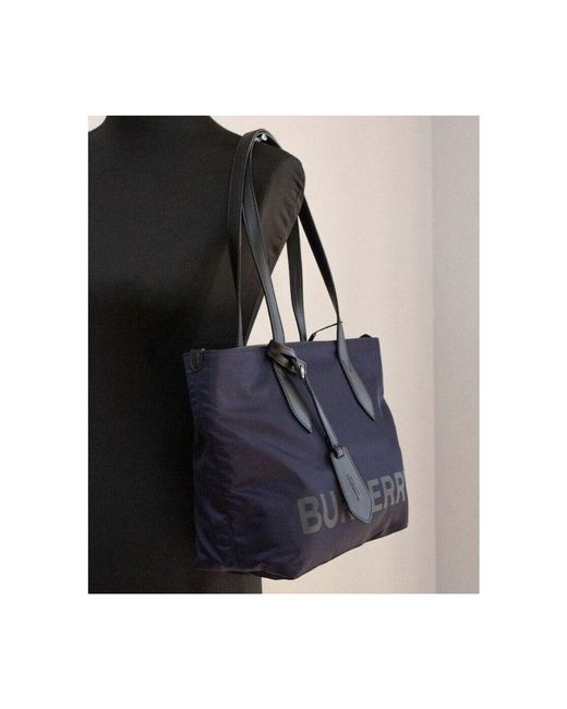 Burberry Blue Small Logo Econyl Nylon Tote Shoulder Handbag Purse
