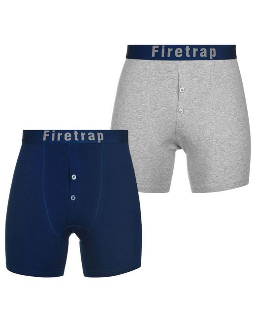 Firetrap Blue 2 Pack Boxers Underwear Stripe Elasticated Waistband Comfortable Cotton for men