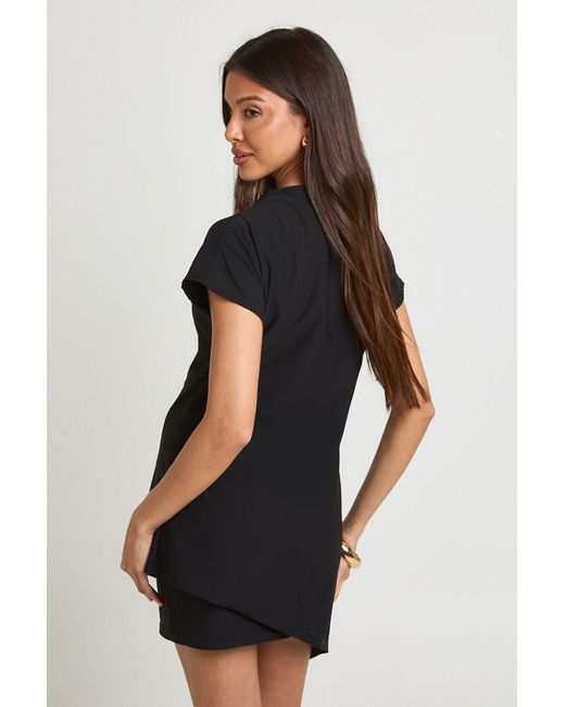 Boohoo Black Cap Sleeve Double Layer Asym Hem Tshirt Dress