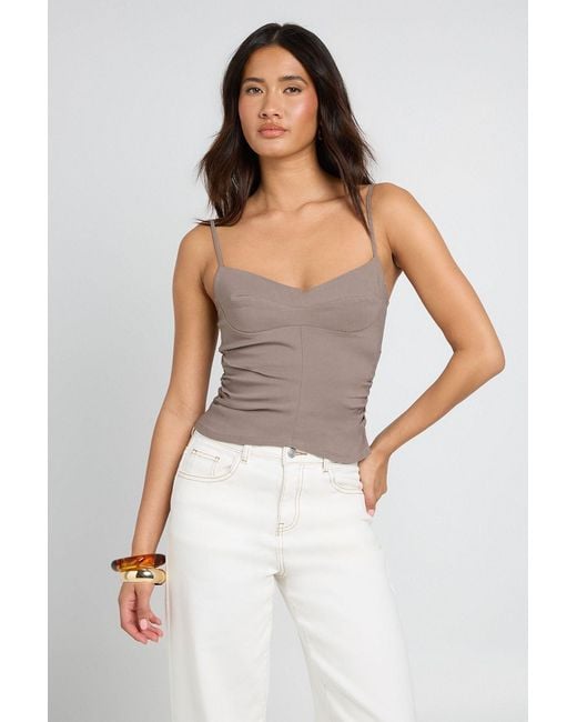 Boohoo White Bengaline Ruched Side Strappy Corset Top