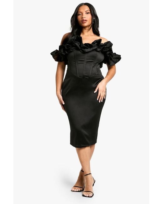 Boohoo Black Plus Volume Off The Shoulder Midi Dress