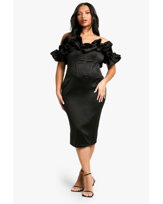 Boohoo Black Plus Volume Off The Shoulder Midi Dress