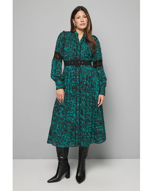 Wallis Green Leopard Print Button Midi Dress