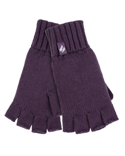 Heat Holders Purple Ladies Solid Knitted Fingerless Gloves