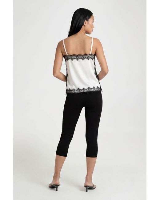 Boohoo White Satin Square Neck Lace Trim Cami Top