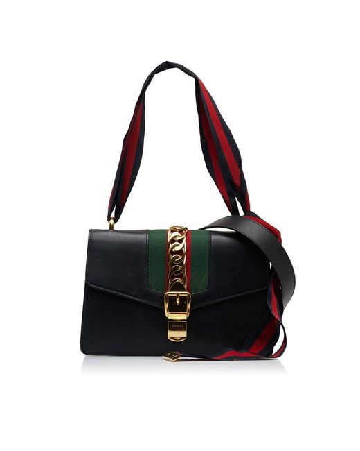 Gucci Vintage Small Sylvie Satchel Black Calf Leather