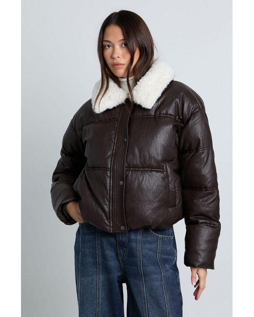 Boohoo Gray Fur Collar Puffer