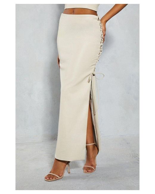 MissPap Gray Leather Look Lace Up Side Maxi Skirt