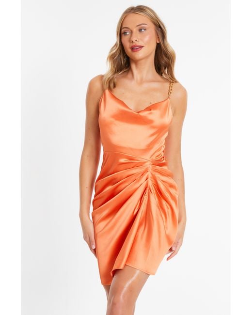 Quiz Satin Ruched Mini Dress in Orange Lyst UK