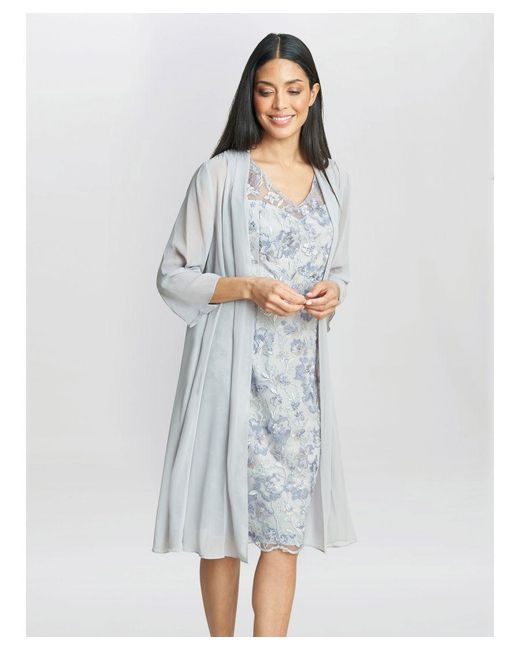Gina Bacconi Blue Tracy Embroidered Dress & Chiffon Jacket