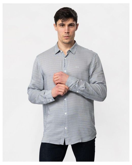 Armani Exchange Gray Long Sleeve Pattern Print Shirt for men