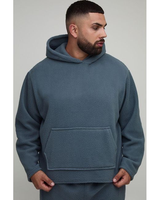 BoohooMAN Blue Plus Borg Oversized Boxy Hoodie for men