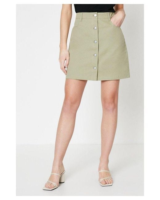 Dorothy Perkins Green Button Front Twill Skirt