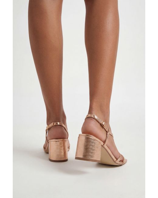 Boohoo Natural Metallic Asymmetric Strappy Low Block Heels