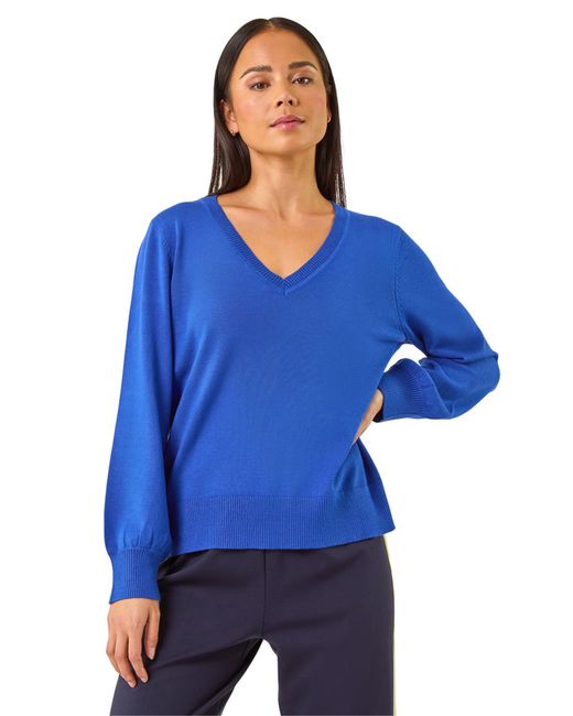Roman Blue Petite V-Neck Knit Jumper
