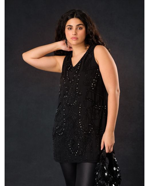 Live Unlimited Black Embellished Chiffon Tunic Vest